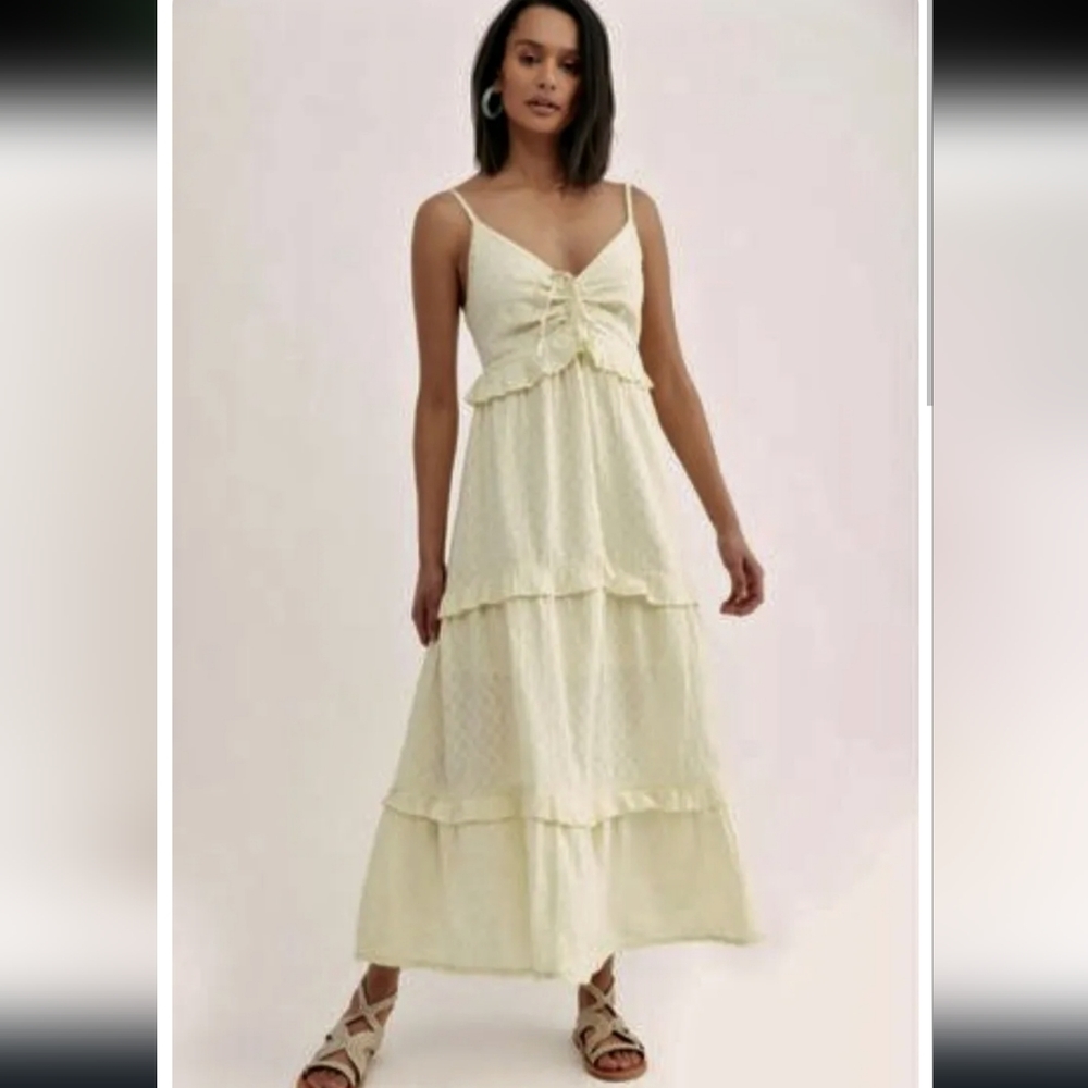 Anthropologie pastel yellow Tiered maxi dress coquette m